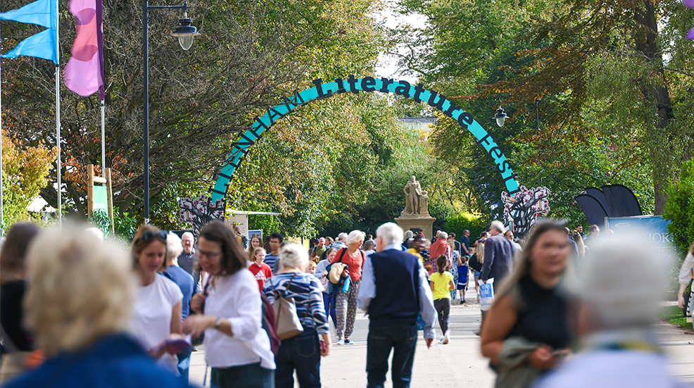 Busy town centre of Cheltenham, Gloucestershire, The Cotswolds during the world famous Literary Festival that takes place annually in October.